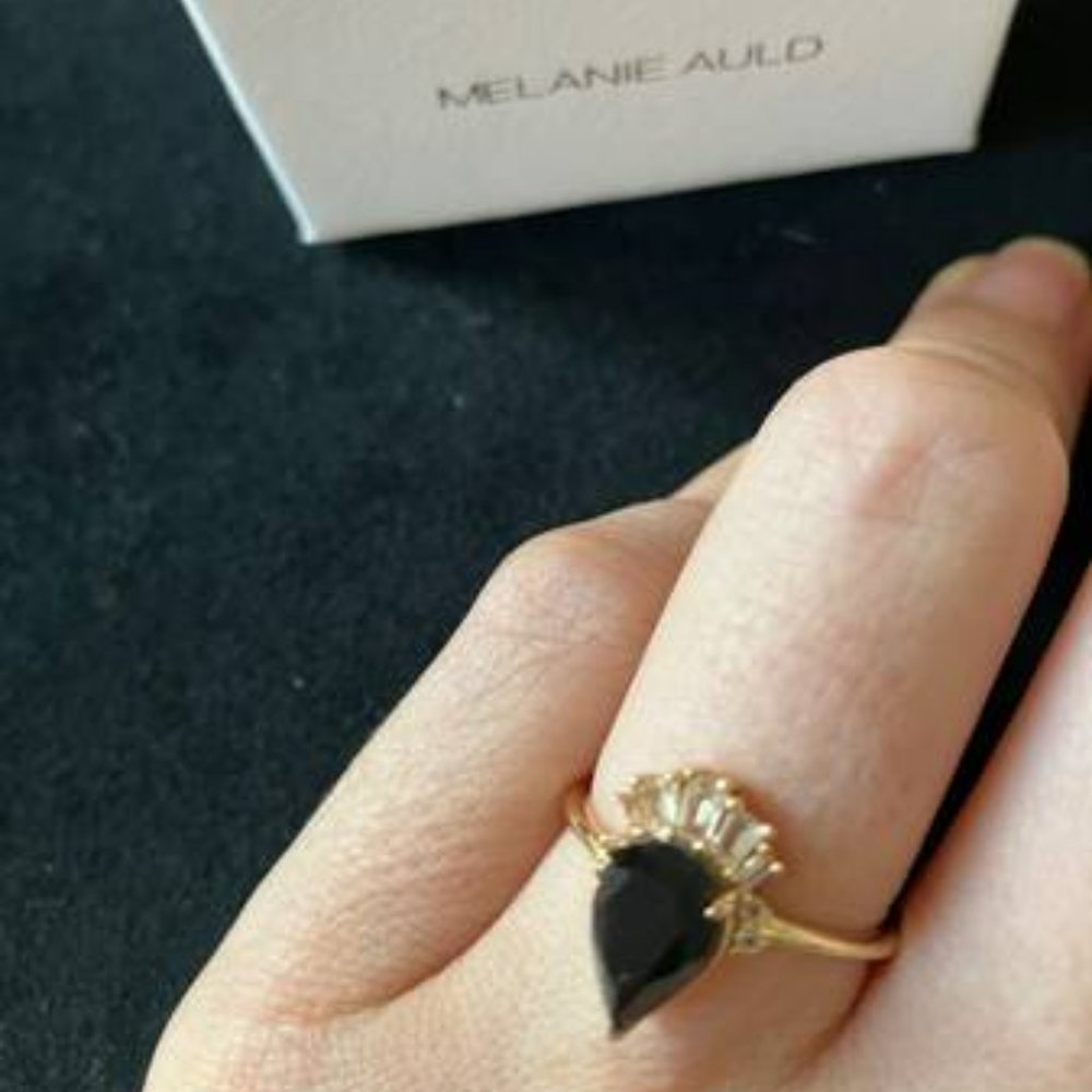 Melanie Auld Gold Ring with Black Teardrop Stone Like New!